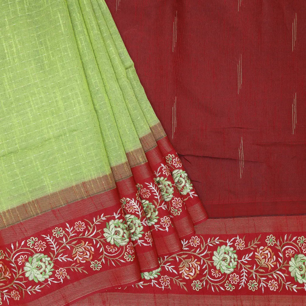 Maroon with Light Green Art Tussar Saree
