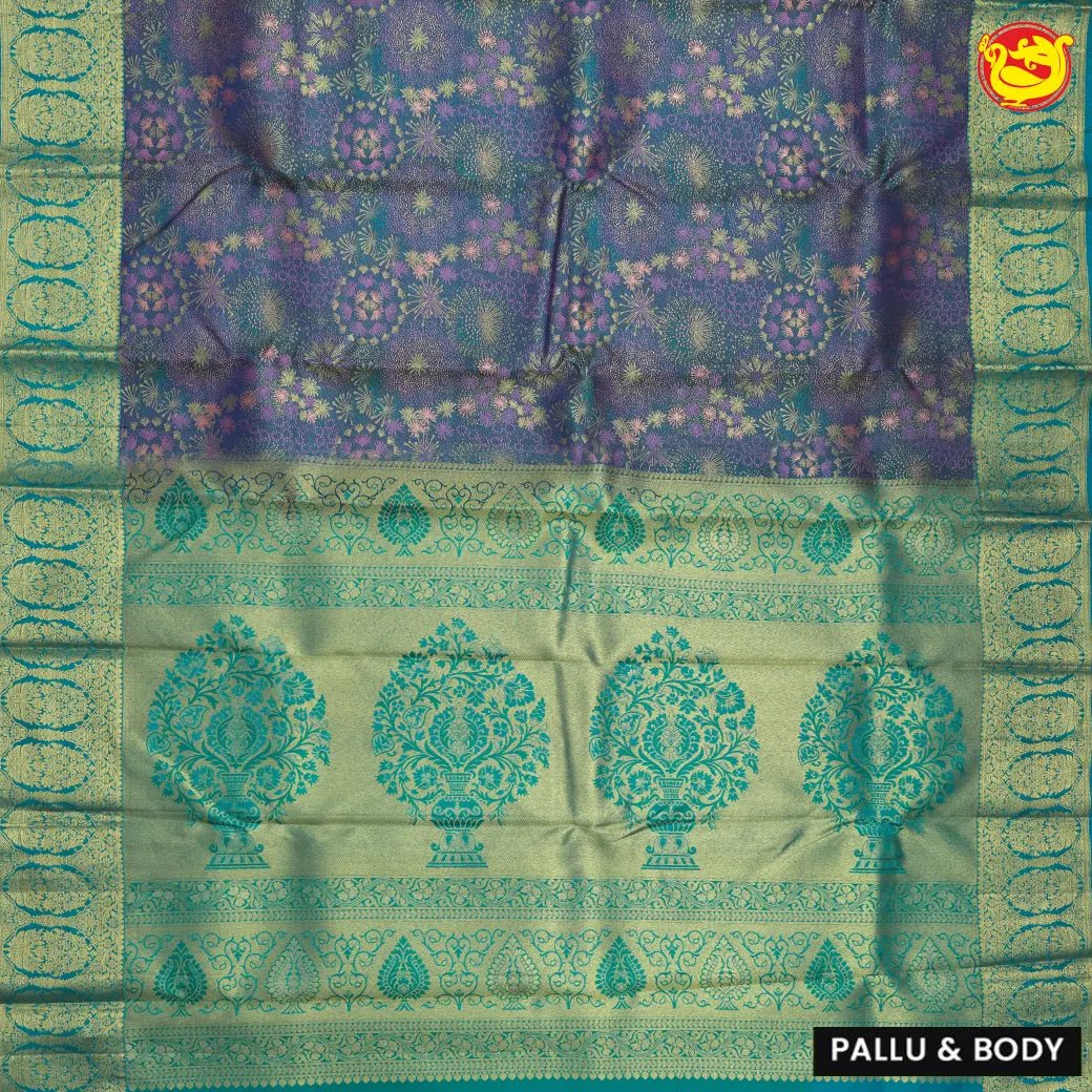 Greyish blue with green borderKanchipuram silk saree - Thenianantham