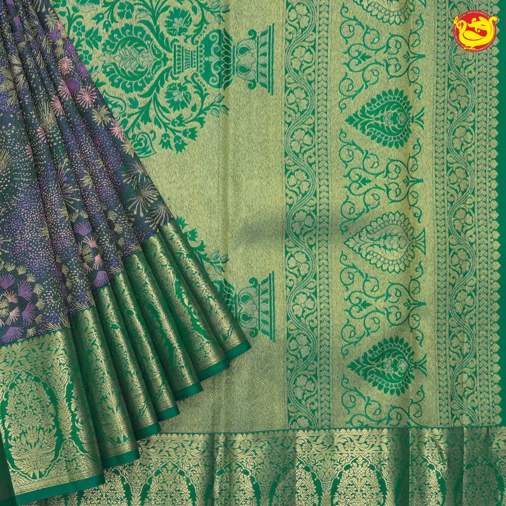 Greyish blue with green borderKanchipuram silk saree - Thenianantham