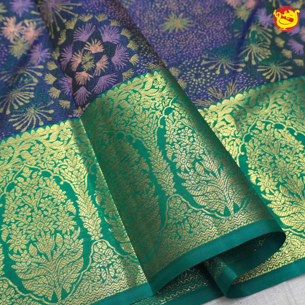 Greyish blue with green borderKanchipuram silk saree - Thenianantham