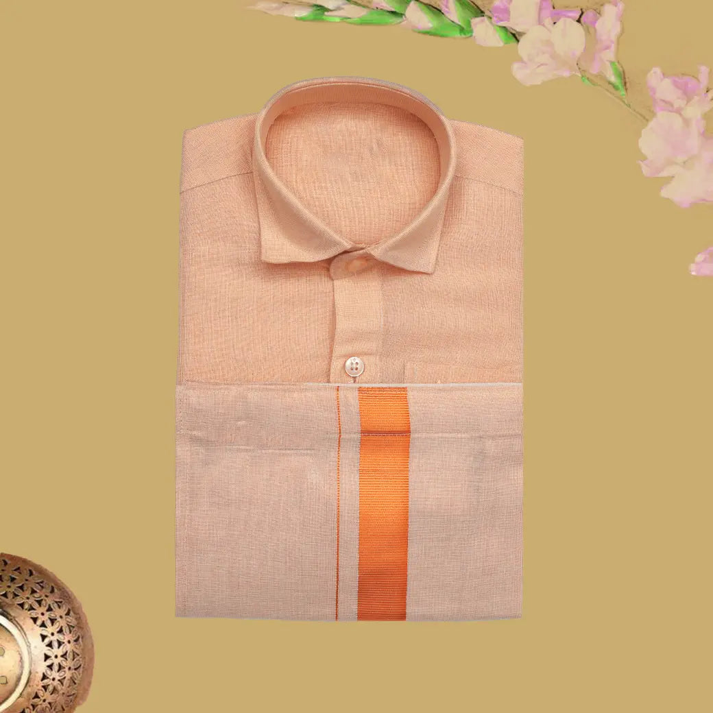 Copper Tissue with Boy’s Readymade Shirt And Dhoti Set
