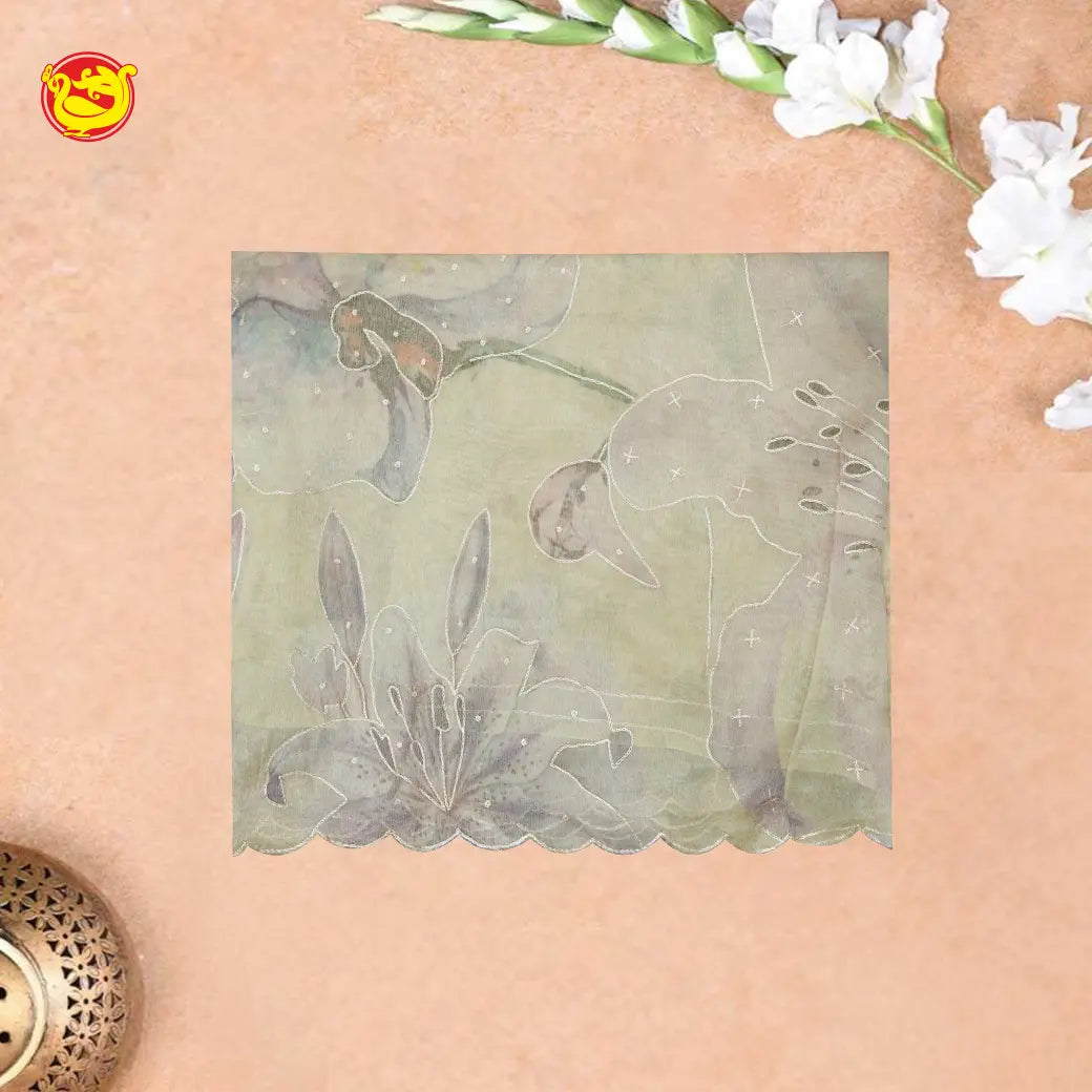 Beige With Organza Silk Saree