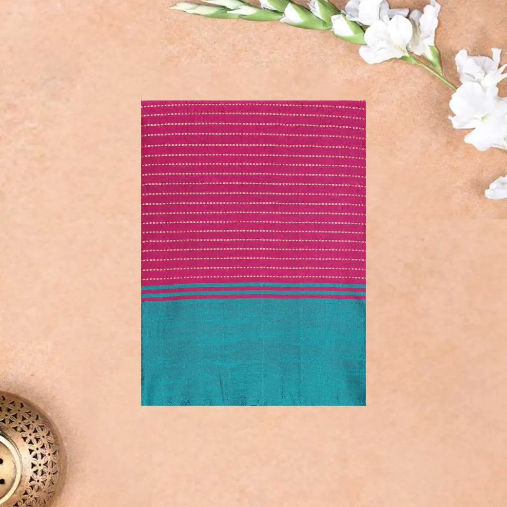 Sea Blue with Pink Art Tussar Saree