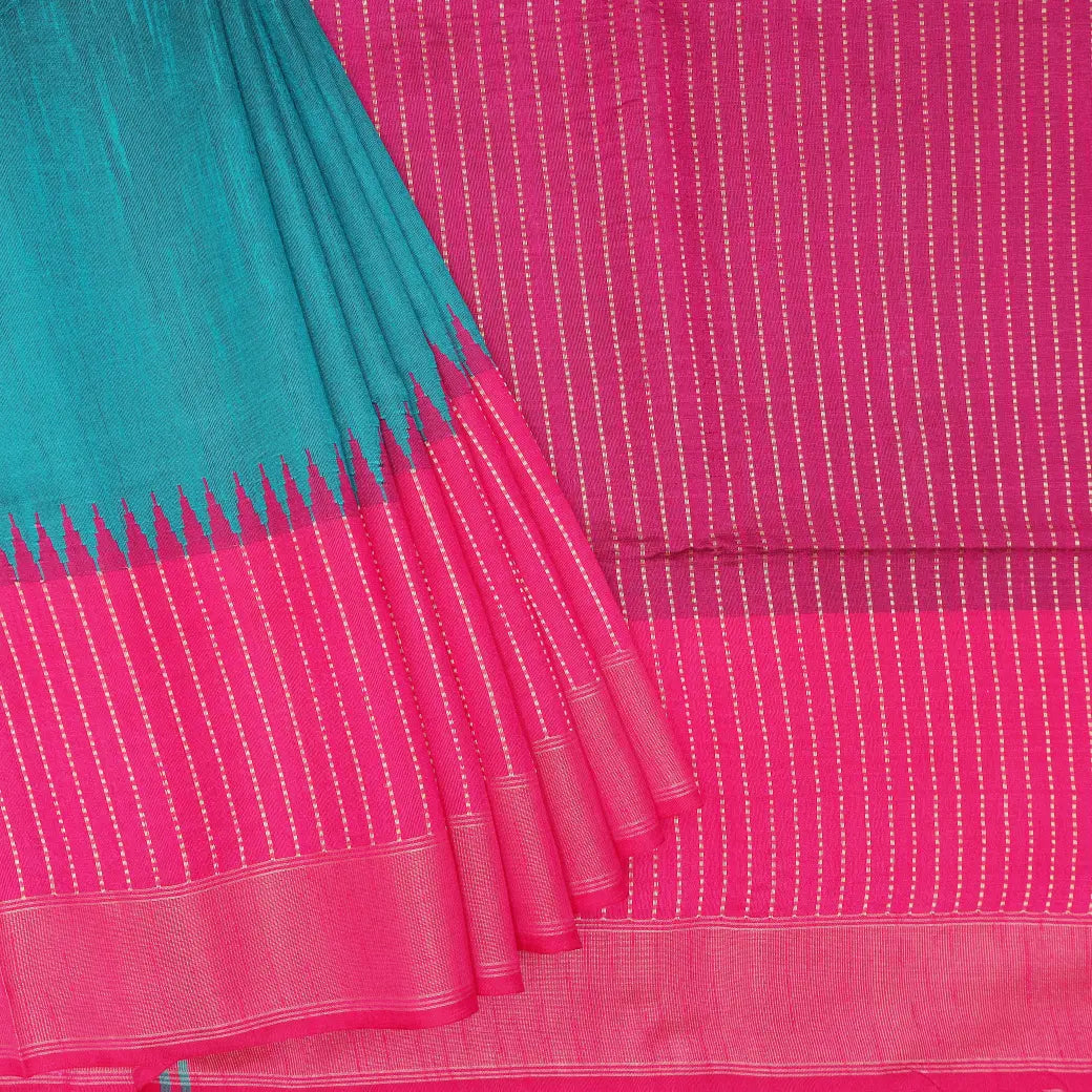 Sea Blue with Pink Art Tussar Saree