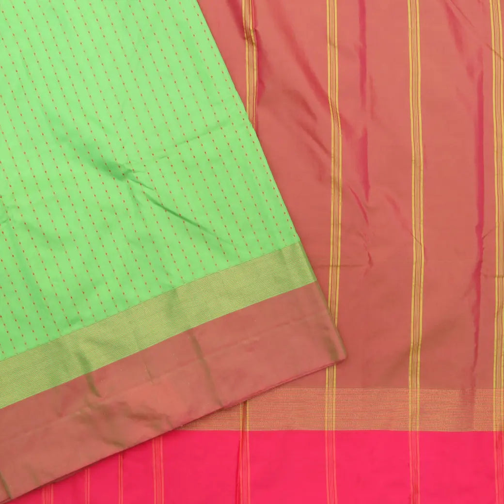 Bright Green with Light Brown Arani Fancy Silk Saree