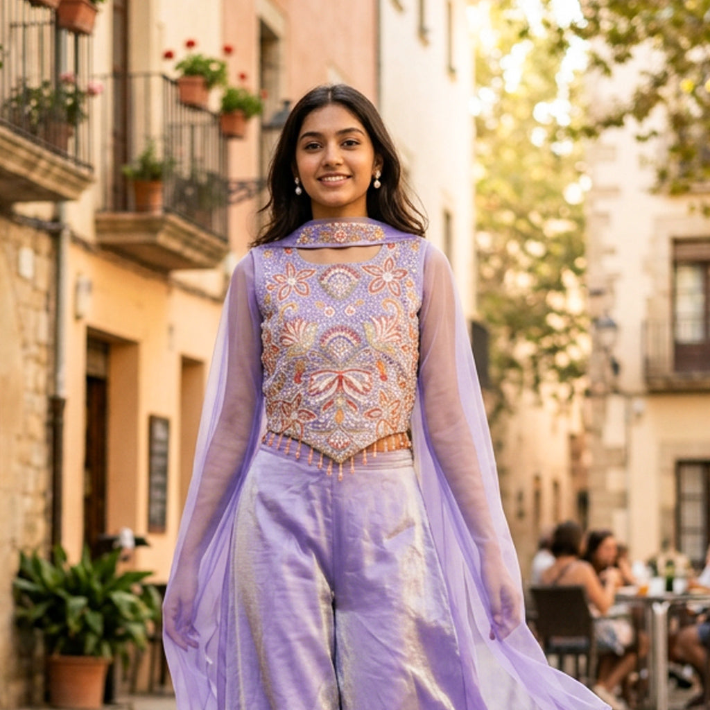 Lavender Color Girls Branded Readymade Sharara set