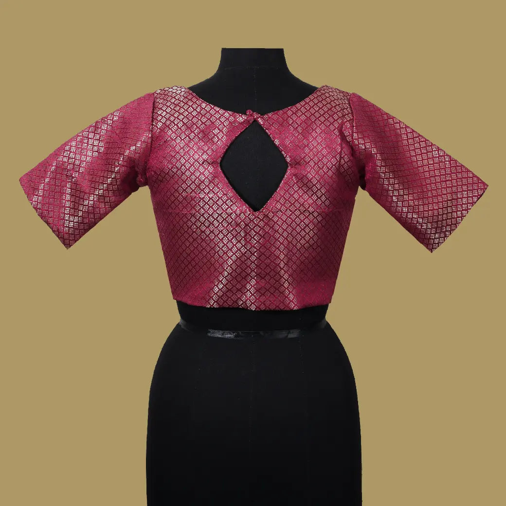 MAGENTA With Floral design BANARAS JACQUARD Ready made Blouse