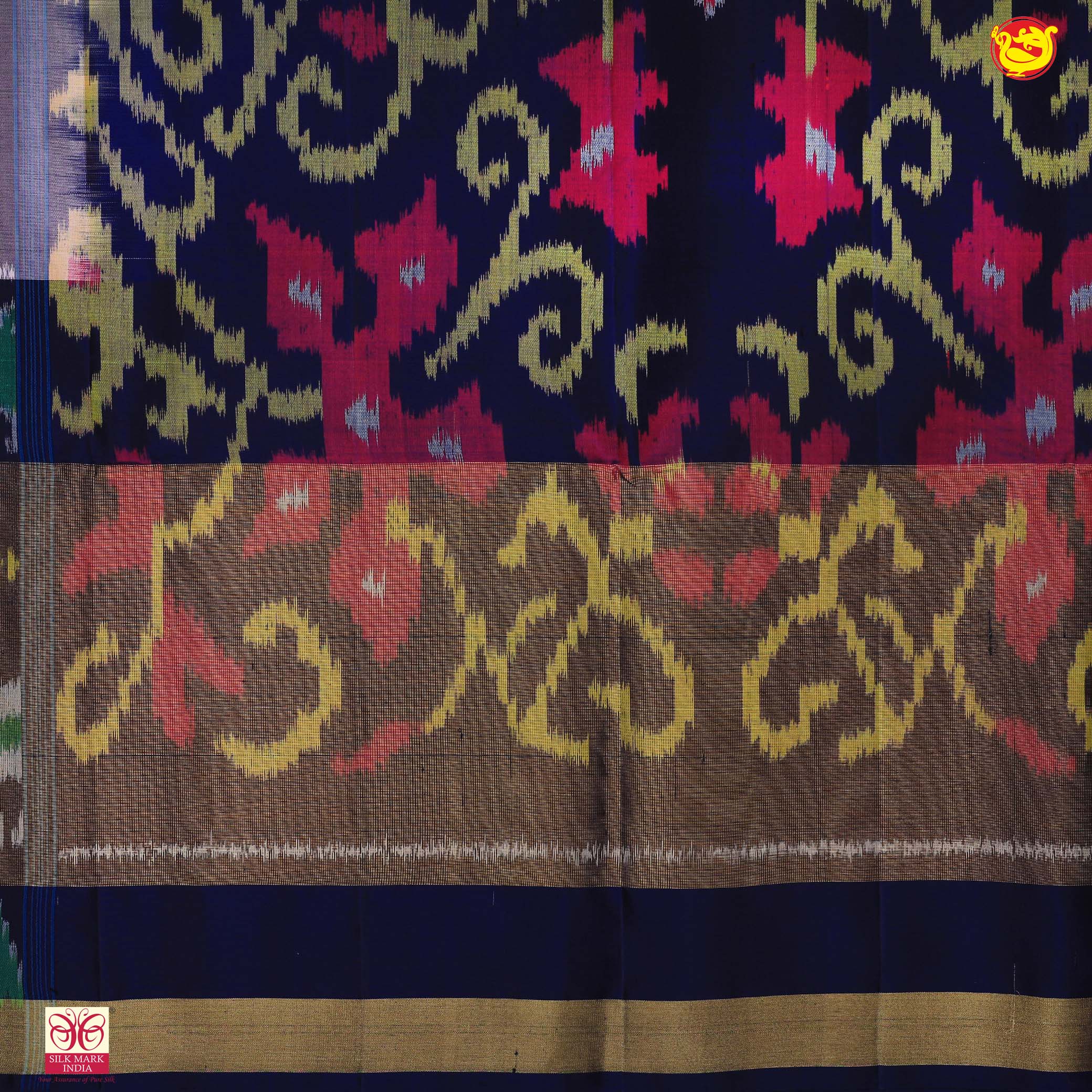 Pochampally Silk Saree Violet Shade and Navy Blue with Allover Ikat Weaves and Ikat Style Zari Woven Border