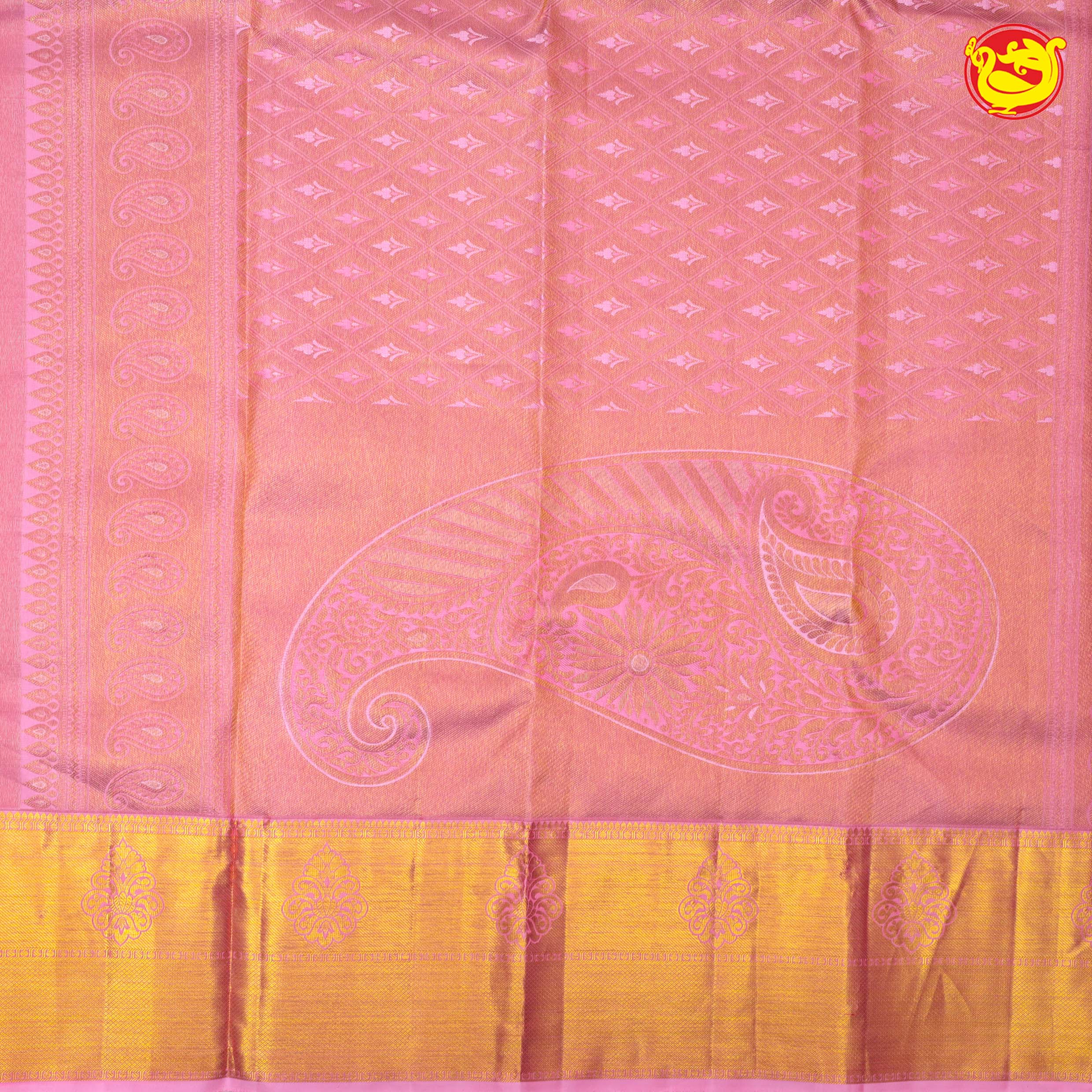 Peachish pink with light pink pure kanjivaram silk saree - Thenianantham