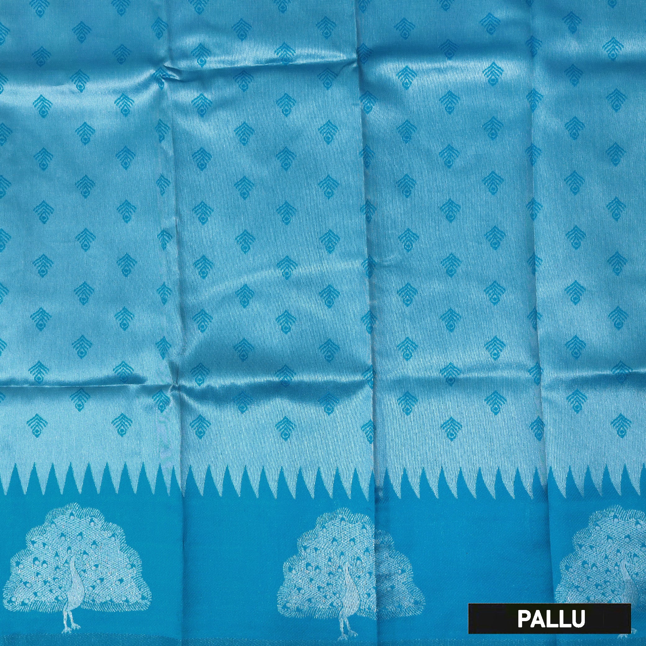 Dark Aqua Blue Color Semi Litchi Silk Saree
