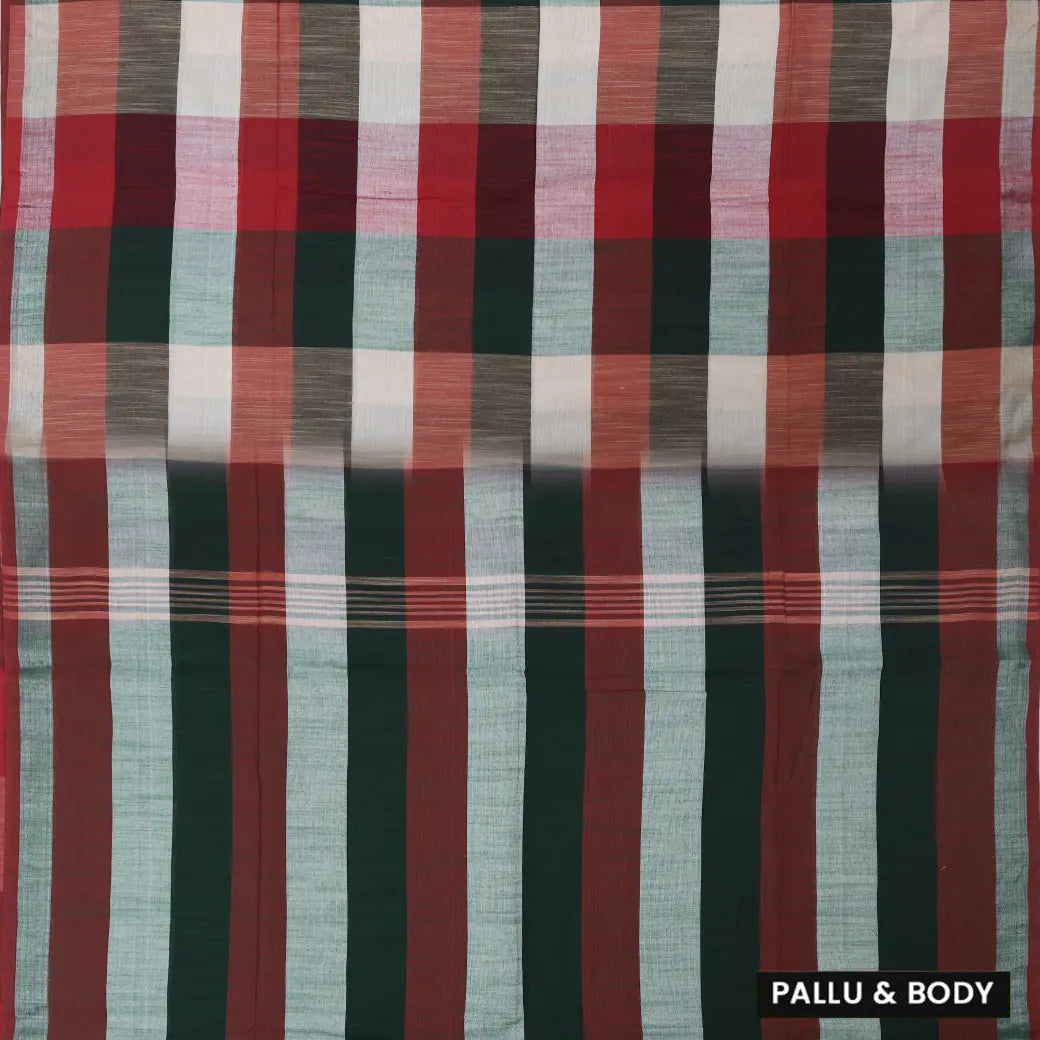 Multicolor Checked Linen Cotton Saree