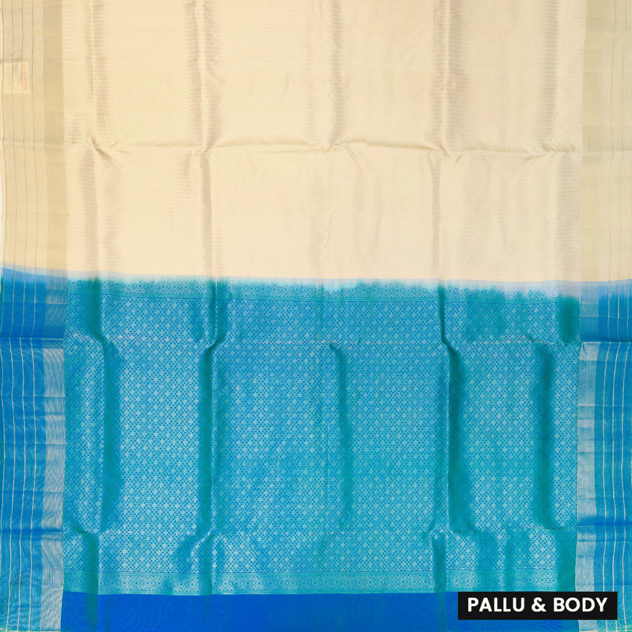 Cream with Vibrant Blue Soft Silk Saree