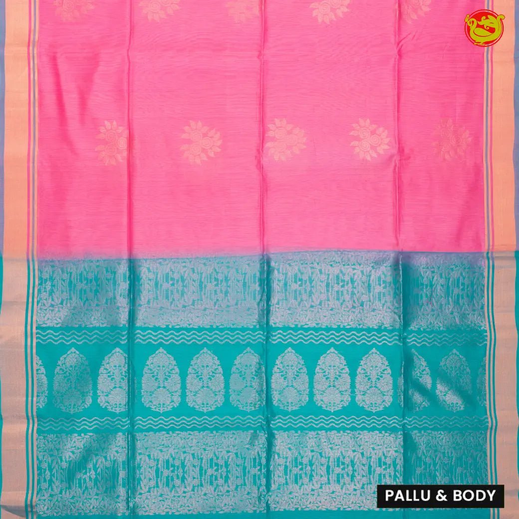 Baby Pink with Rama Green Pure Silk Cotton Saree - Thenianantham