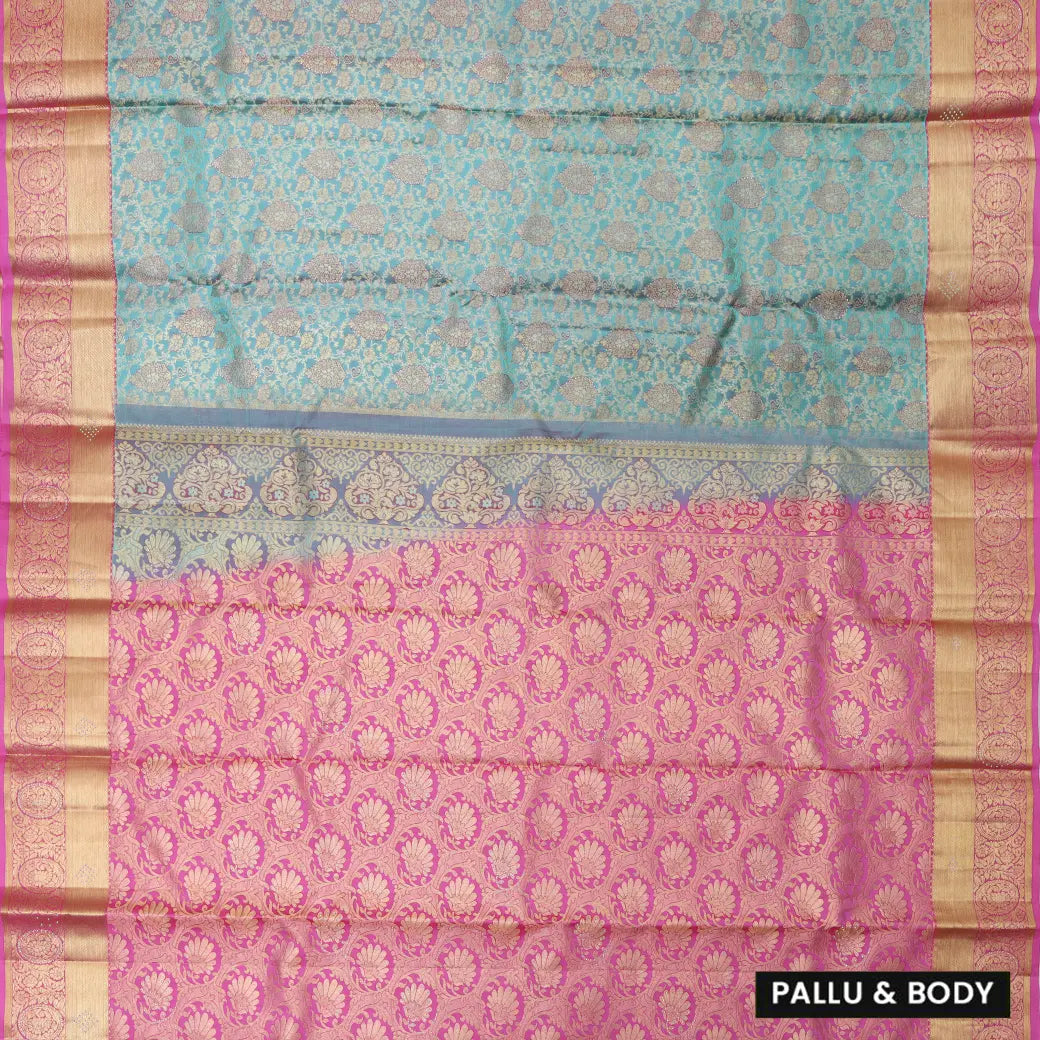 Cyen with Pink Gold Zari Border Wedding Silk Saree
