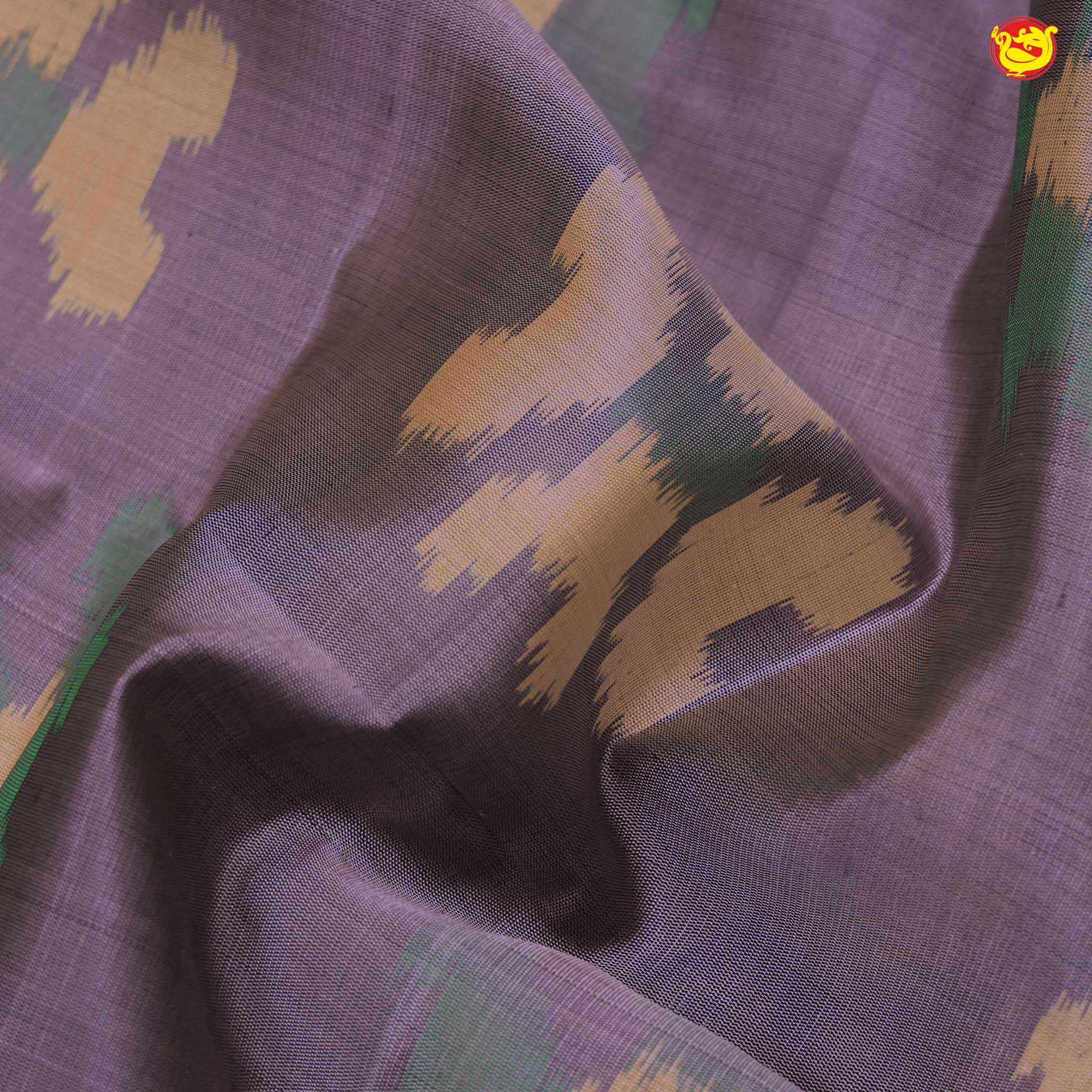 Pochampally Silk Saree Violet Shade and Navy Blue with Allover Ikat Weaves and Ikat Style Zari Woven Border