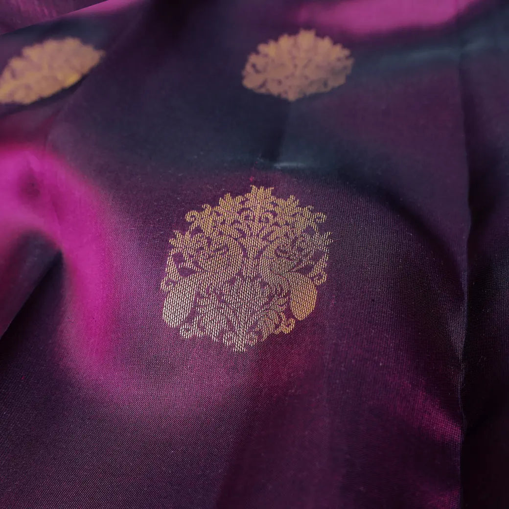 Deep Purple With Magenta Purple Copper Zari Border Soft Silk Saree