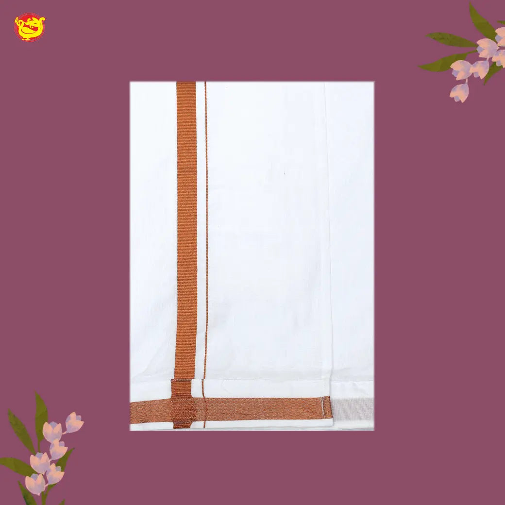 White with Gold Fancy Border Single Layer Cotton Men’s Dhoti