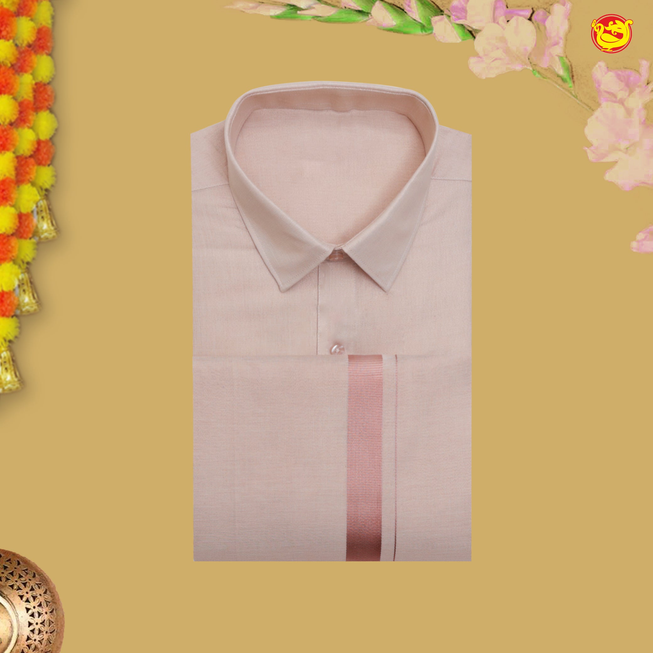 Quicksand Colour Tissue Readymade Shirts And Dhoti Sets for Men