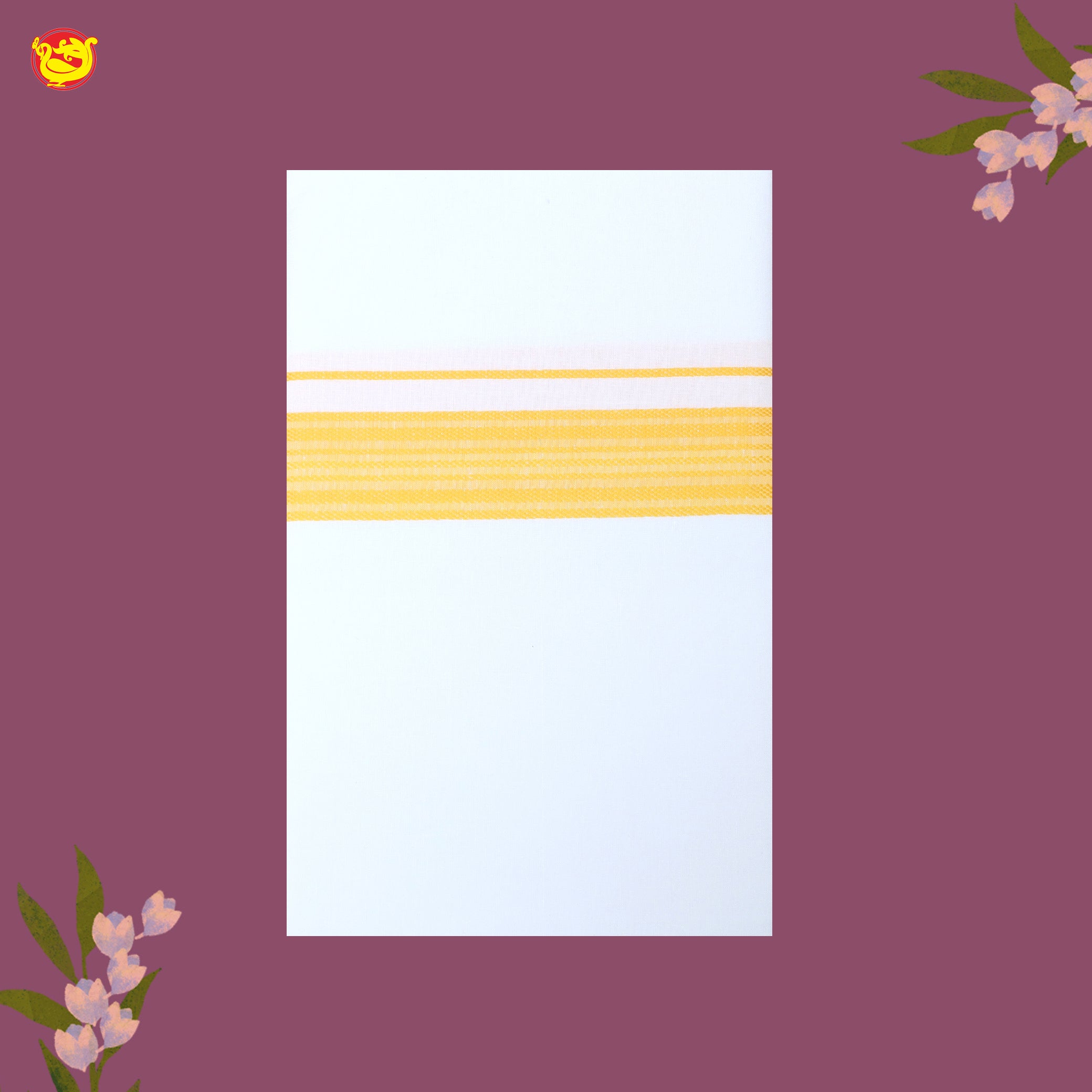 White with Yellow Fancy Border Single Layer Cotton Men’s Dhoti