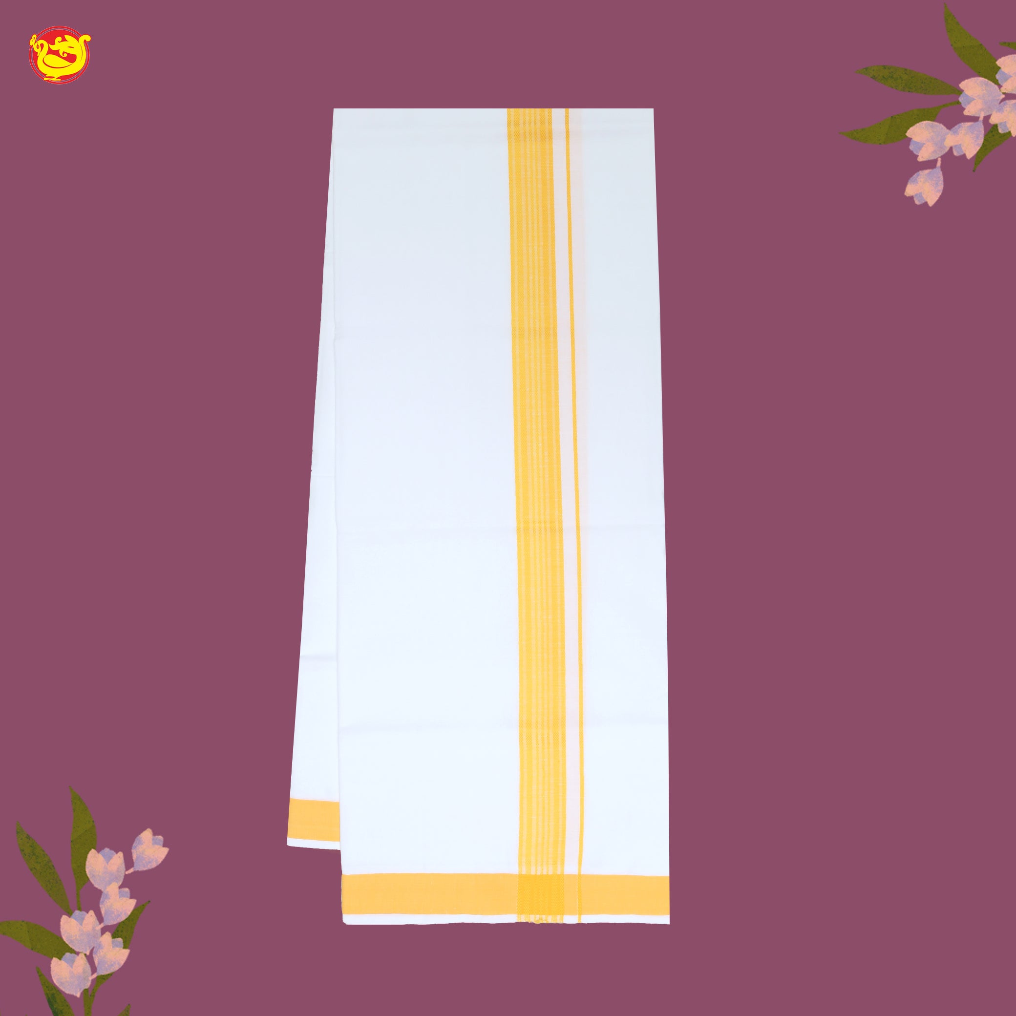White with Yellow Fancy Border Single Layer Cotton Men’s Dhoti