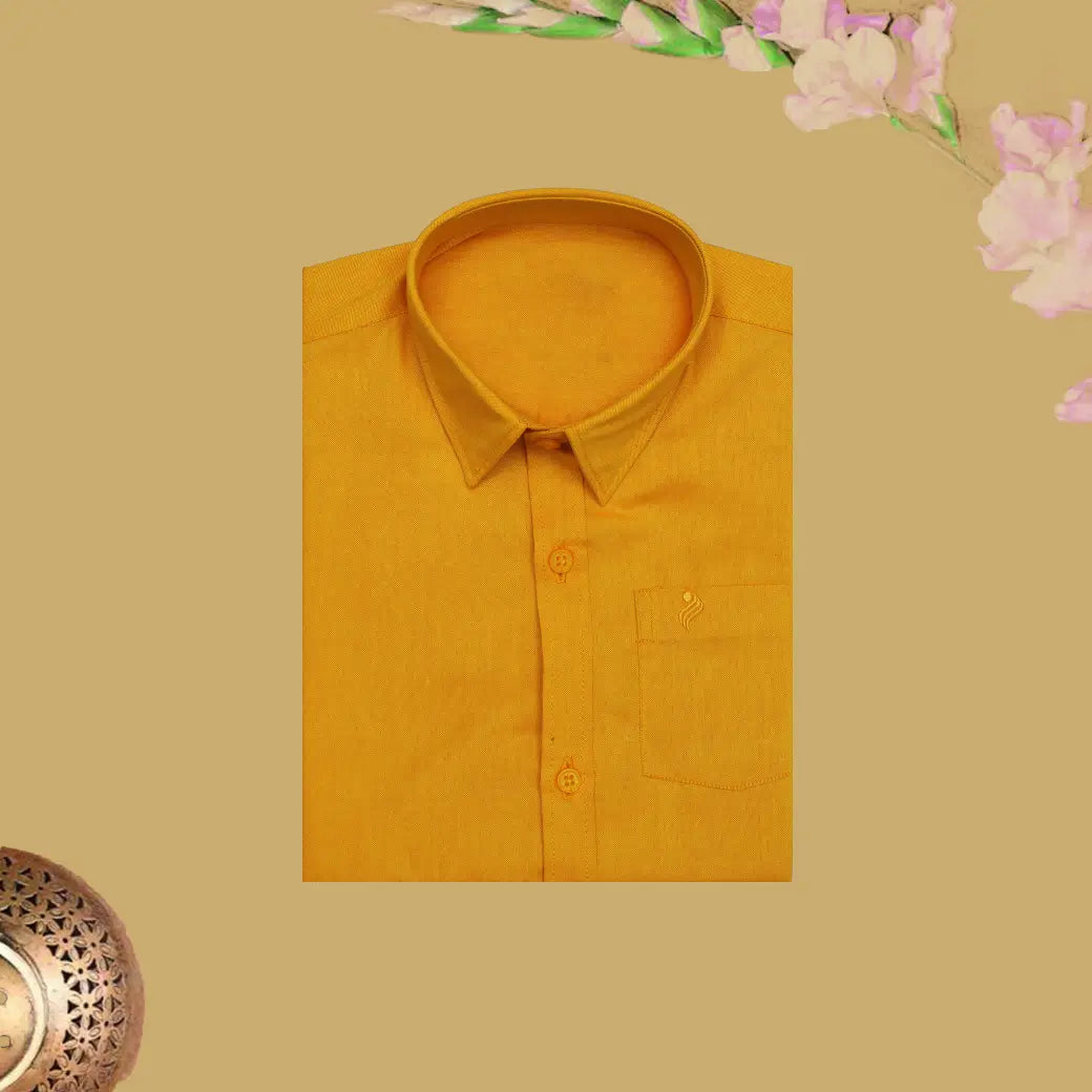 Yellow Cotton with Boy’s Readymade Shirt And Dhoti Set