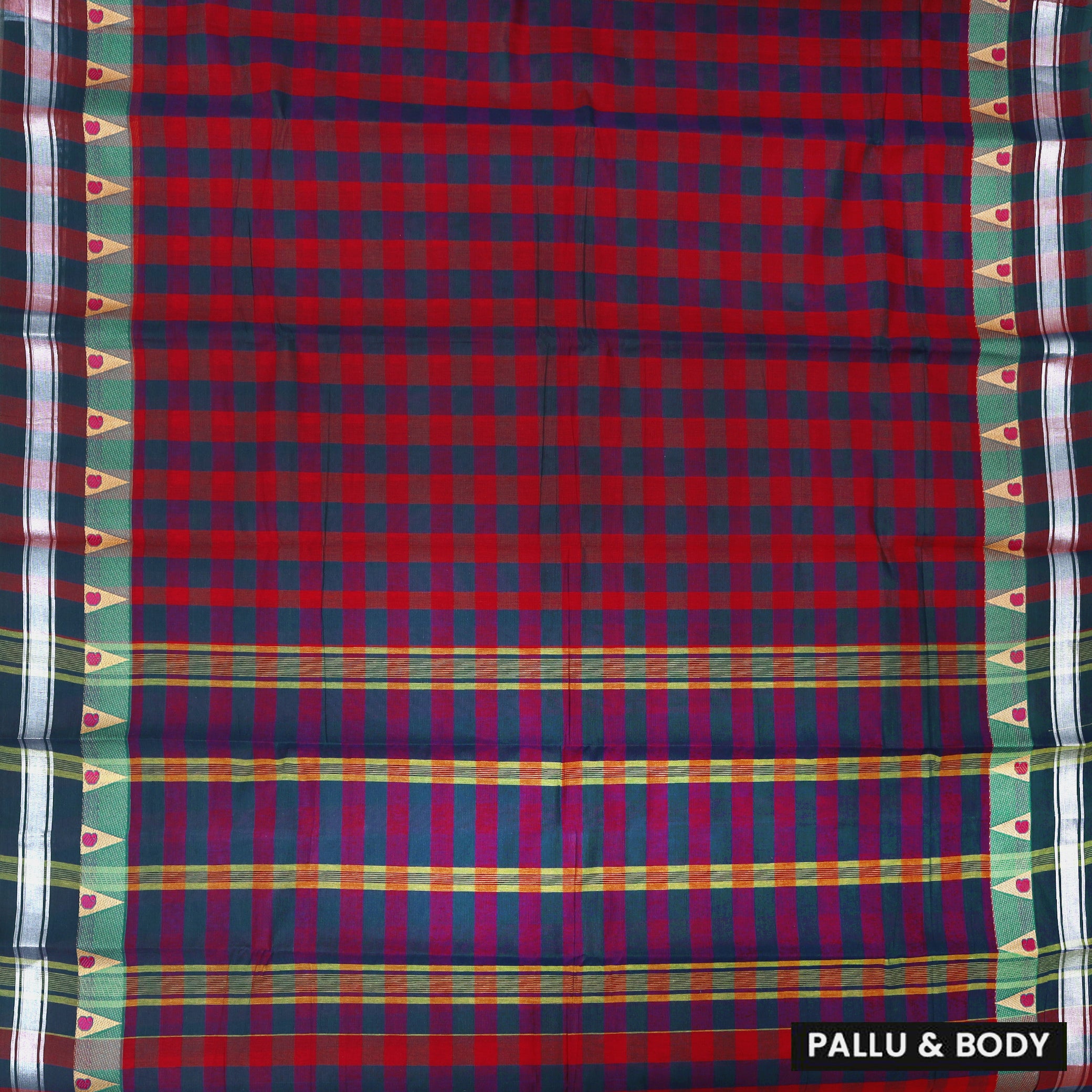 Red Pure Cotton Saree without Blous