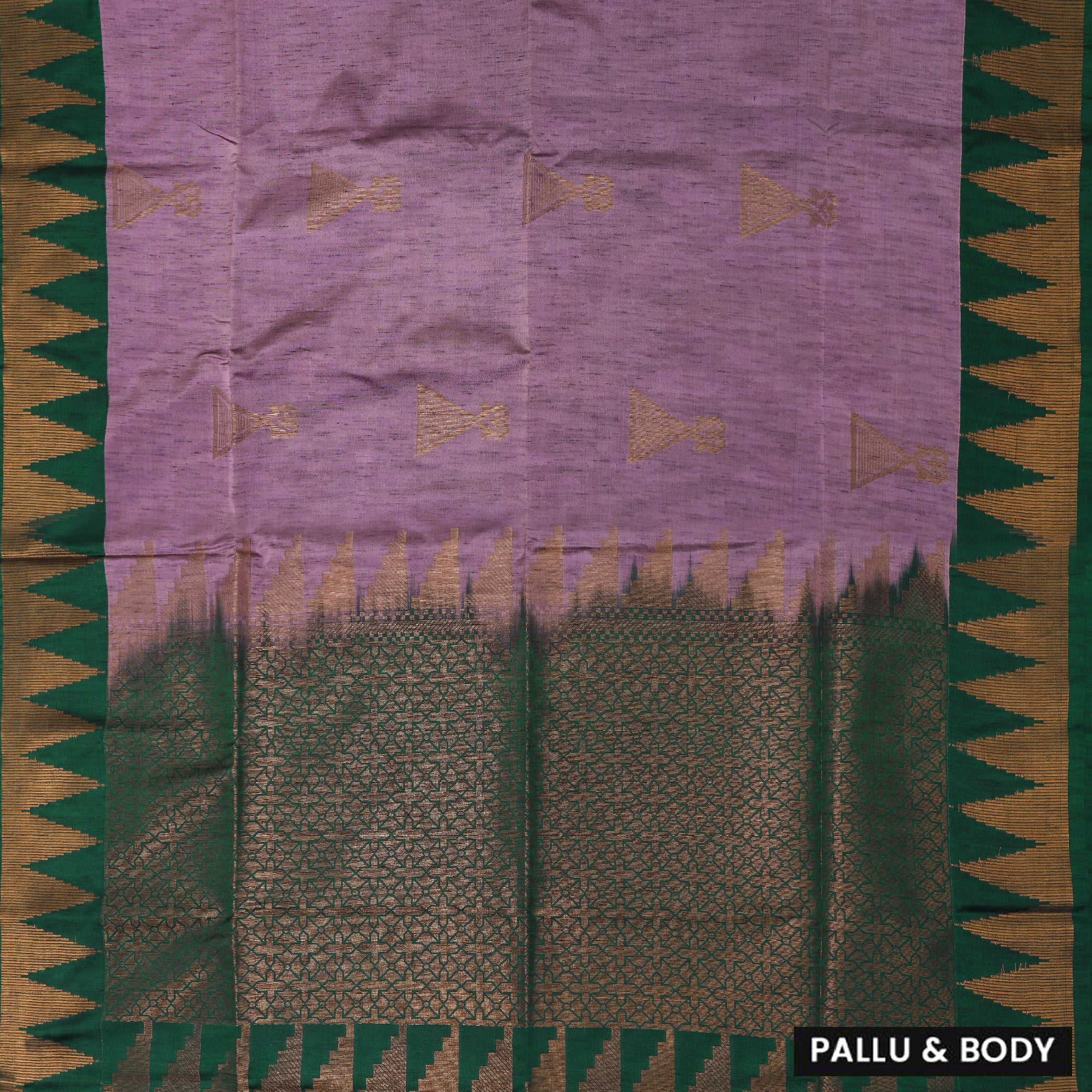 Lavender with Forest Green Soft Silk Saree
