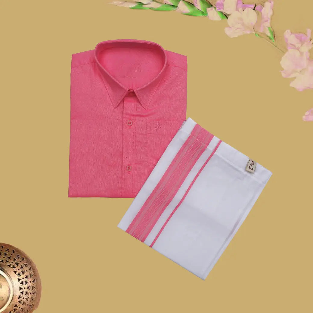 Pink Cotton with Boy’s Readymade Shirt And Dhoti Set