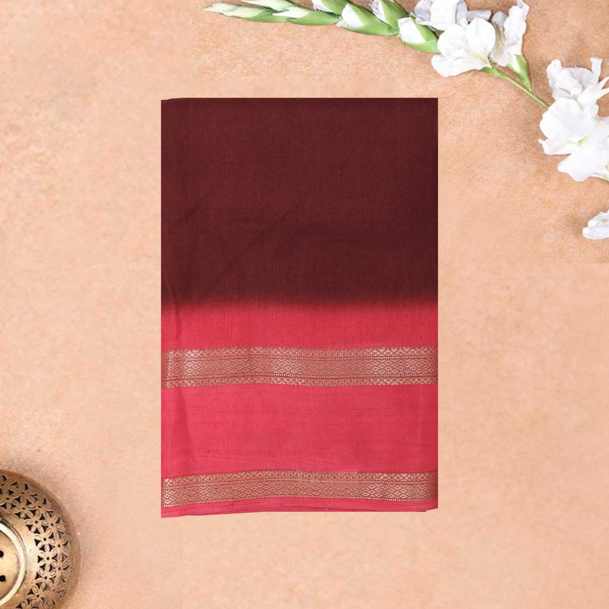 Brown with Rose Pink My sore Silk Saree