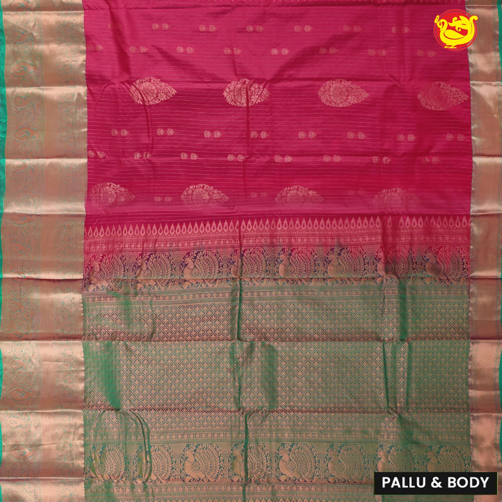 Red with Green Soft Silk Saree