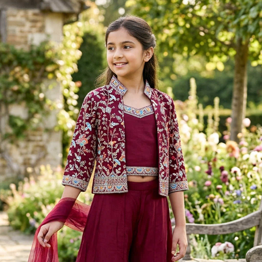 Dark Maroon Color Girls Branded Readymade Sharara set
