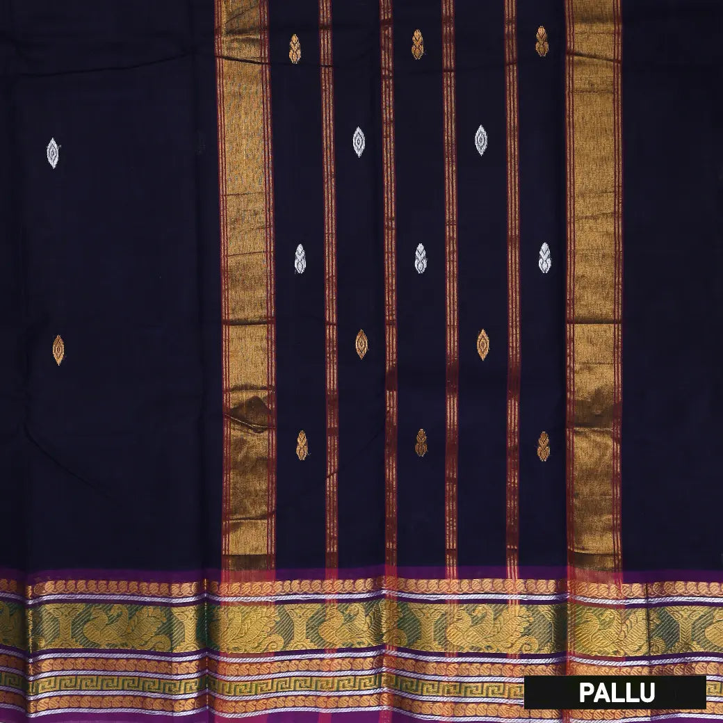 Navy Blue Cotton Saree without Blouse
