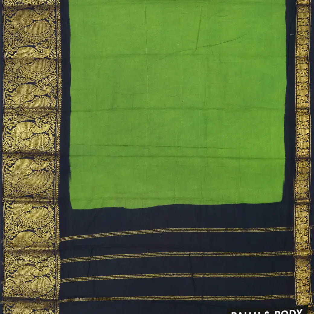 Green With Black Sungudi Cotton Saree without Blouse