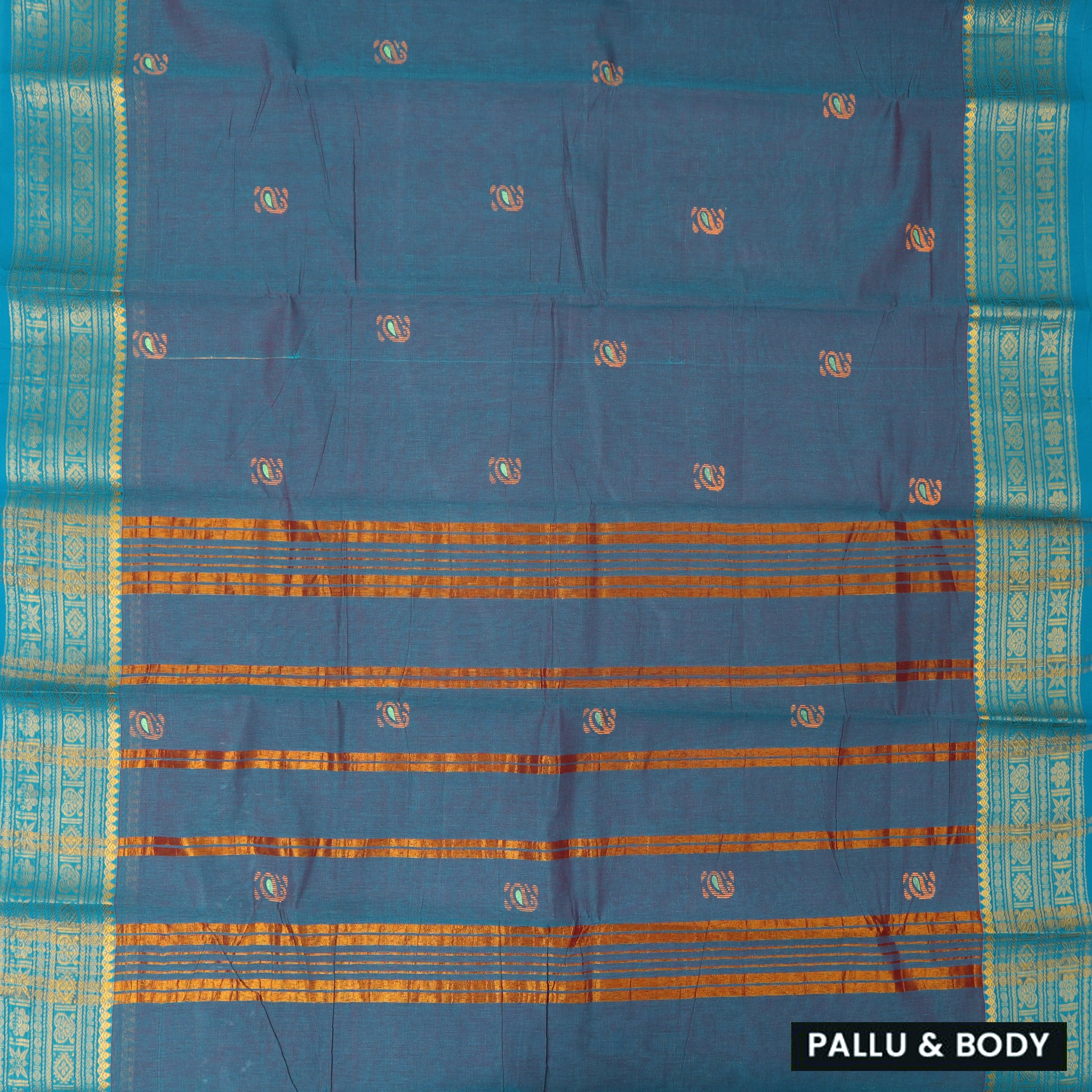 Blue Pure Cotton Saree without Blous