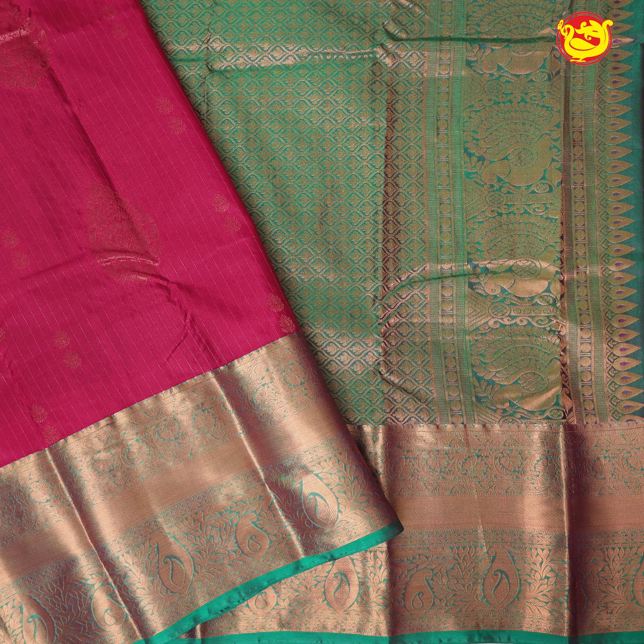Red with Green Soft Silk Saree