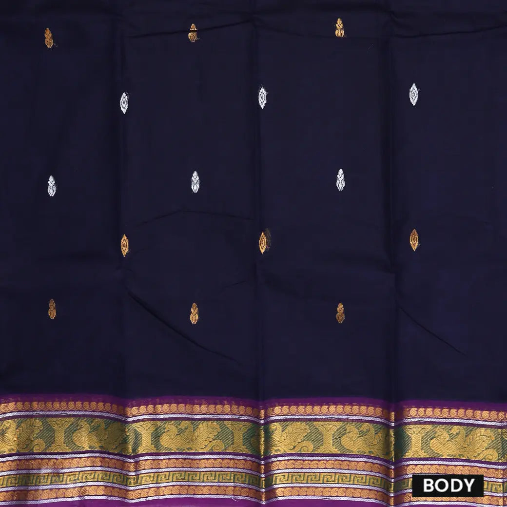 Navy Blue Cotton Saree without Blouse