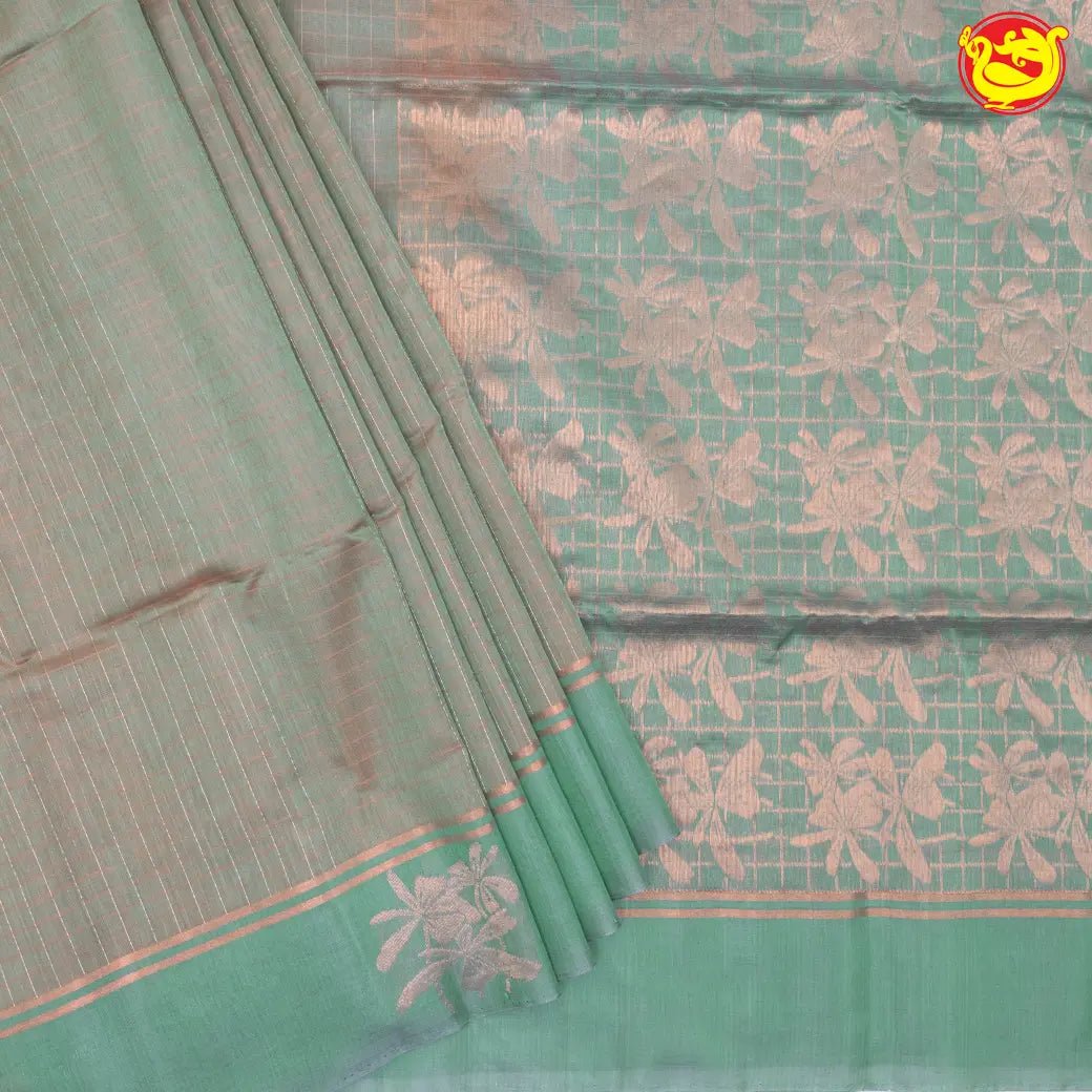 Double Shade Mint Green Pure Silk Cotton Saree - Thenianantham