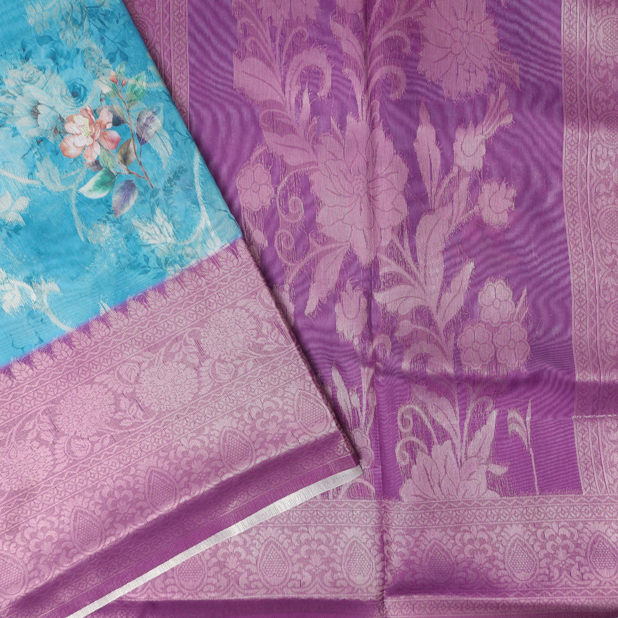 Bule with Grape Semi Burberry Silk Saree