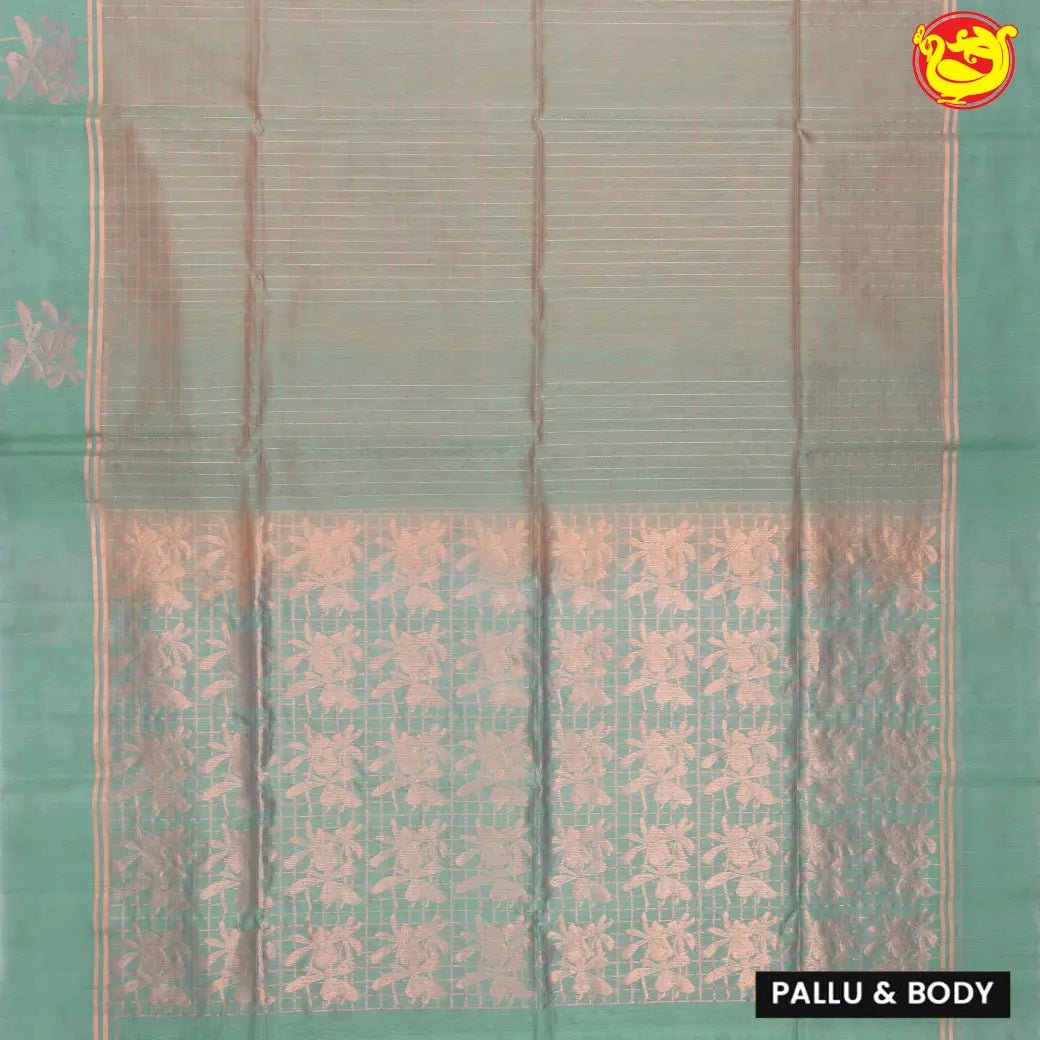 Double Shade Mint Green Pure Silk Cotton Saree - Thenianantham