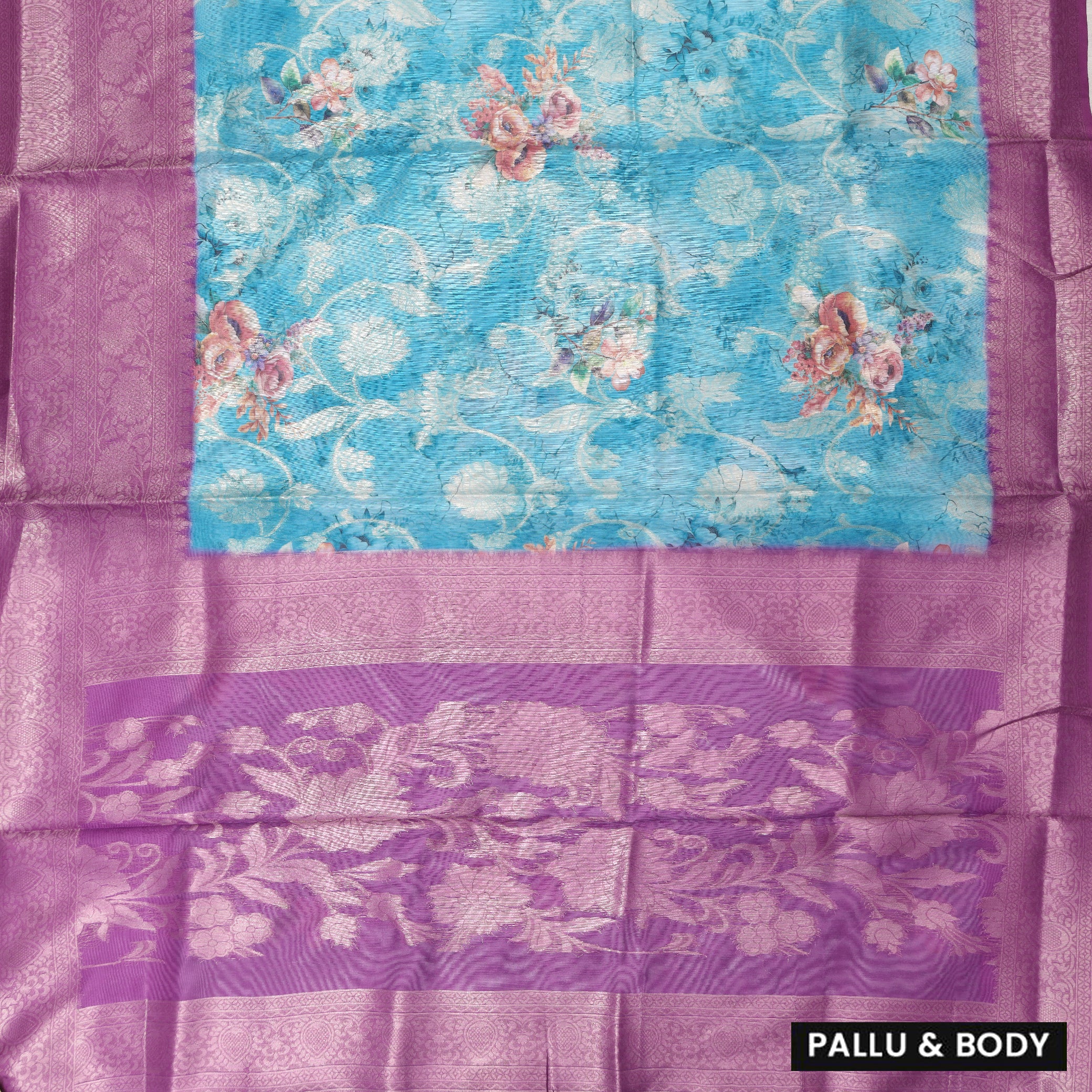 Bule with Grape Semi Burberry Silk Saree