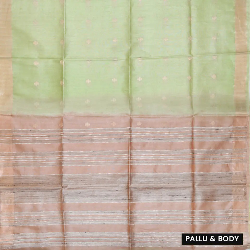 Cream with Light Green Art Tussar Saree