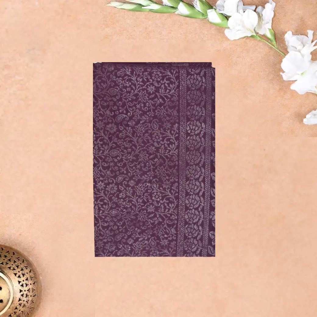 Dark Purple & Silver Pure Soft Silk Saree