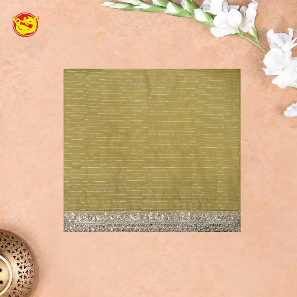 Olive Green Organza Saree With Semi Stitched Work Blouse