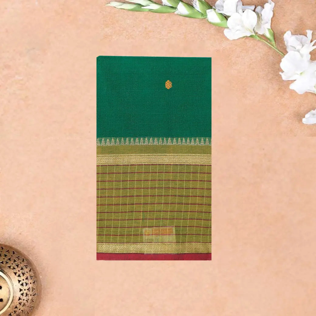Deep Green Pure Chettinad Cotton Saree without Blouse