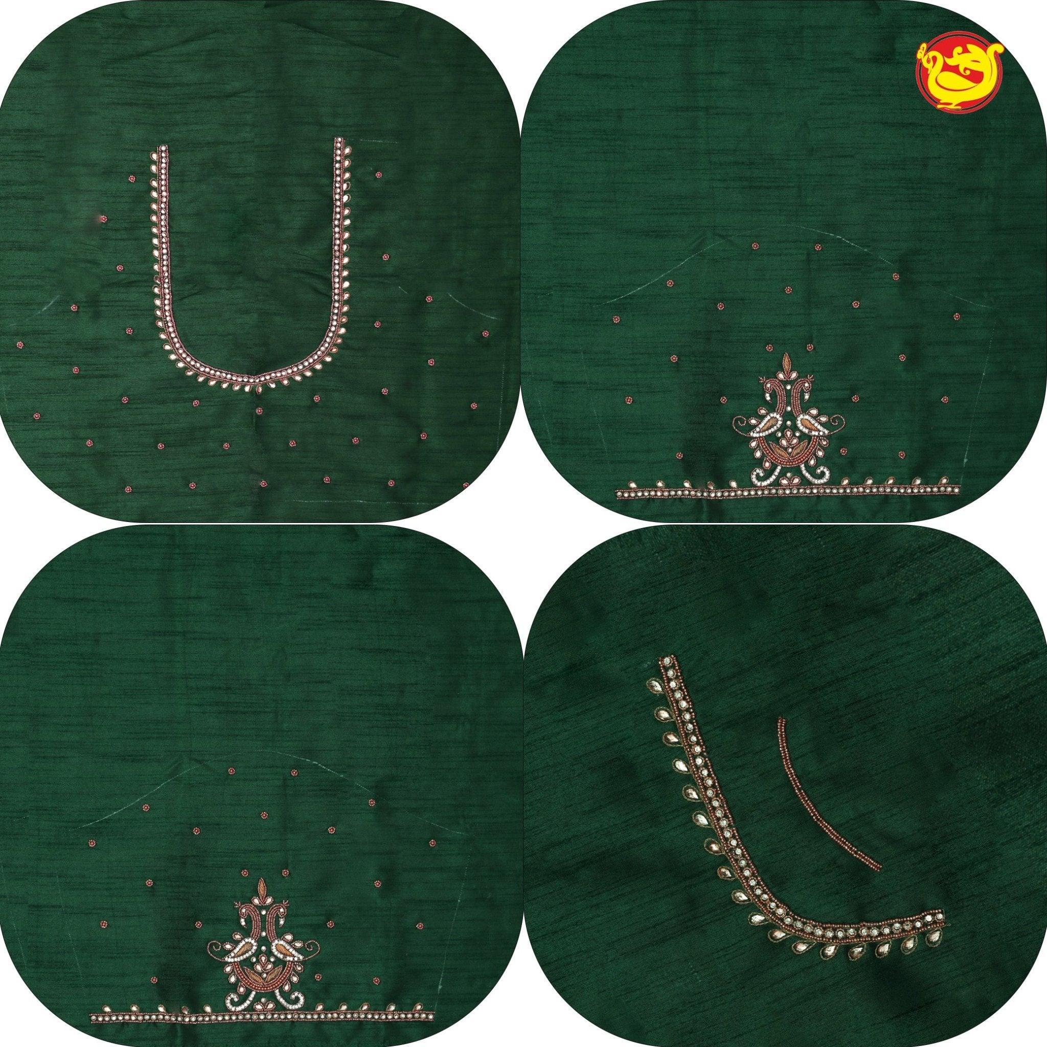 Bottle Green Bridal Aariwork Blouse - Thenianantham
