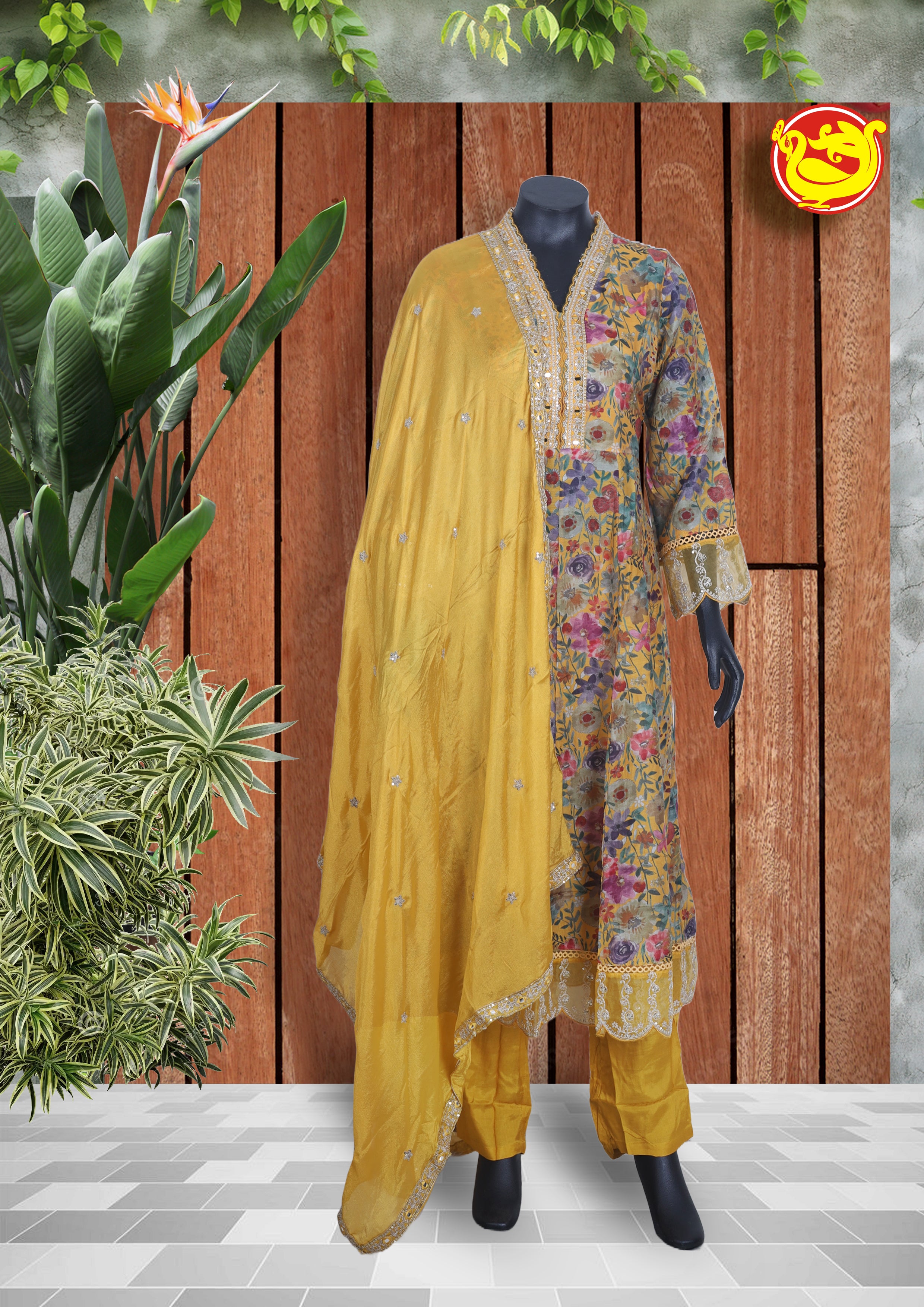 Yellow With Multicolour Ladies Branded Readymade Chudi Set