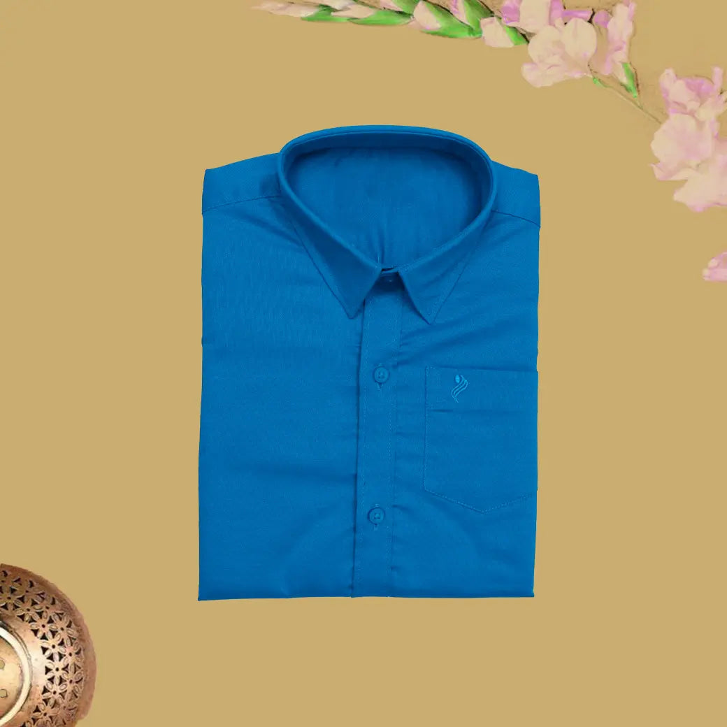 Blue Cotton with Boy’s Readymade Shirt And Dhoti Set