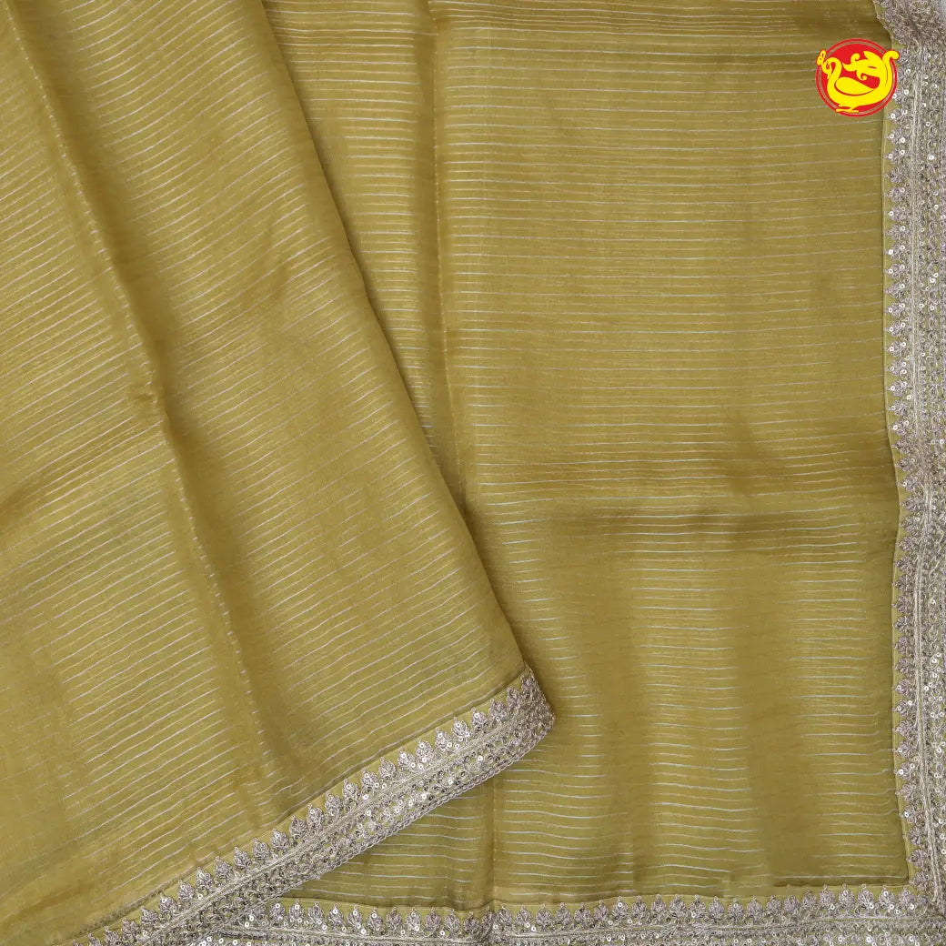 Olive Green Organza Saree With Semi Stitched Work Blouse