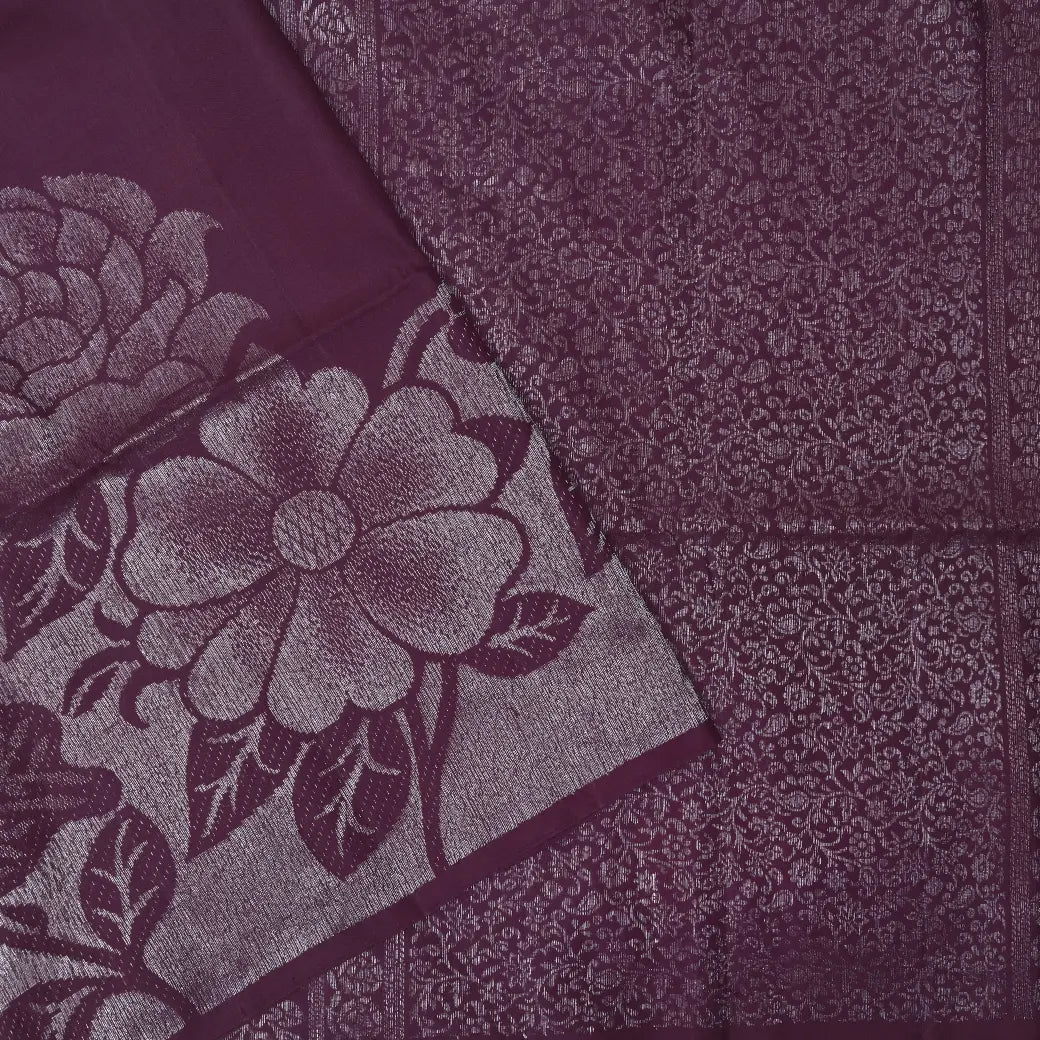 Dark Purple & Silver Pure Soft Silk Saree