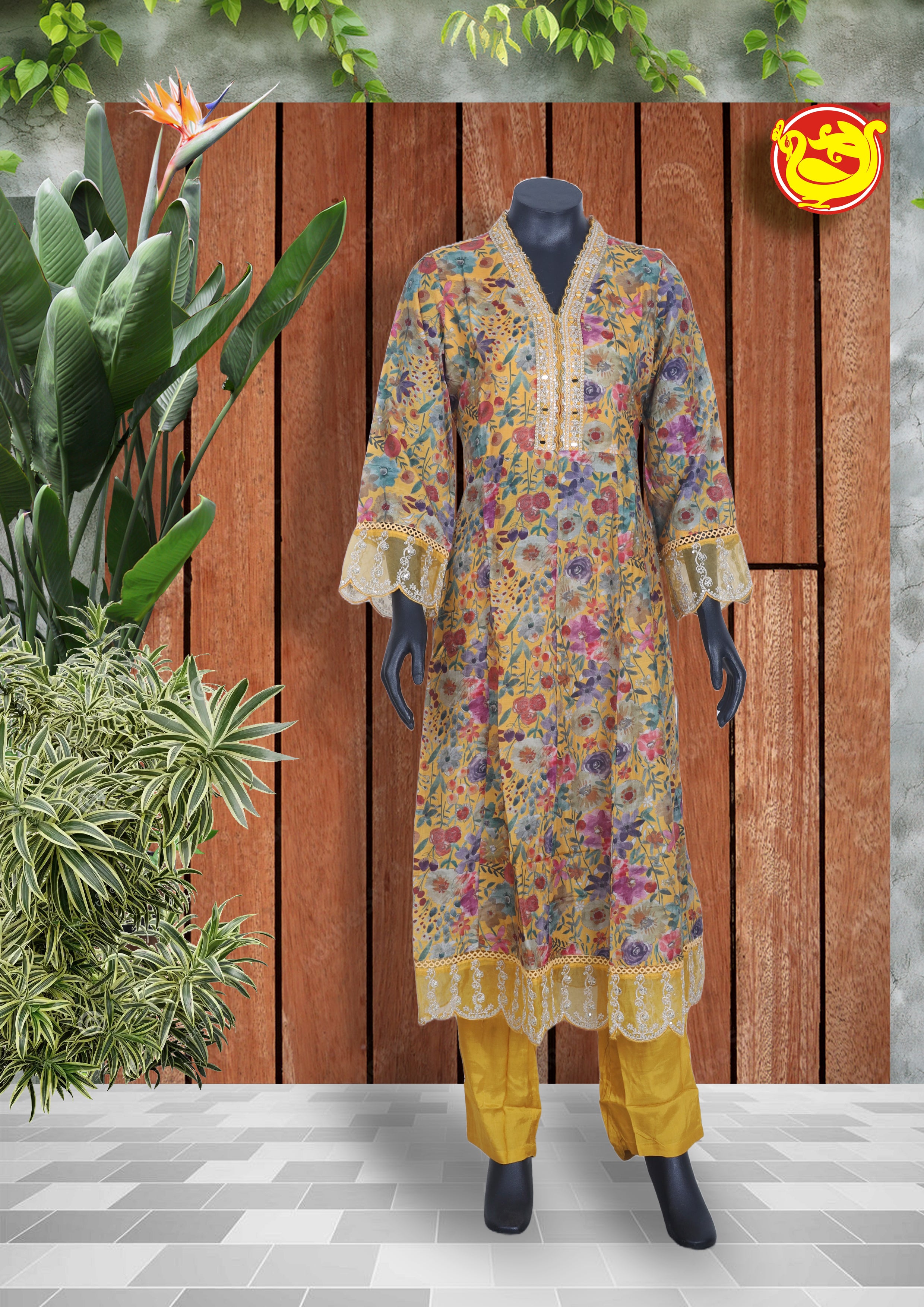 Yellow With Multicolour Ladies Branded Readymade Chudi Set